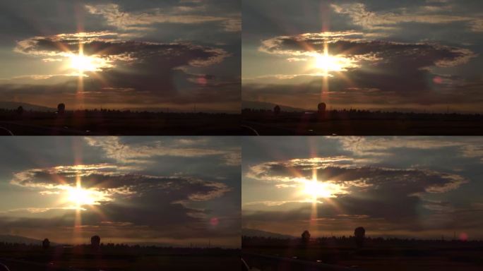 车窗外的风景第一视角晚霞夕阳无限好落日