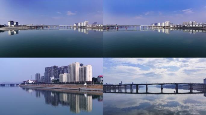 江西吉安市万安县赣江大桥航拍素材