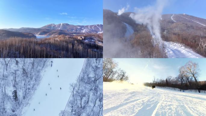 4K 亚布力造雪机空镜滑雪素材