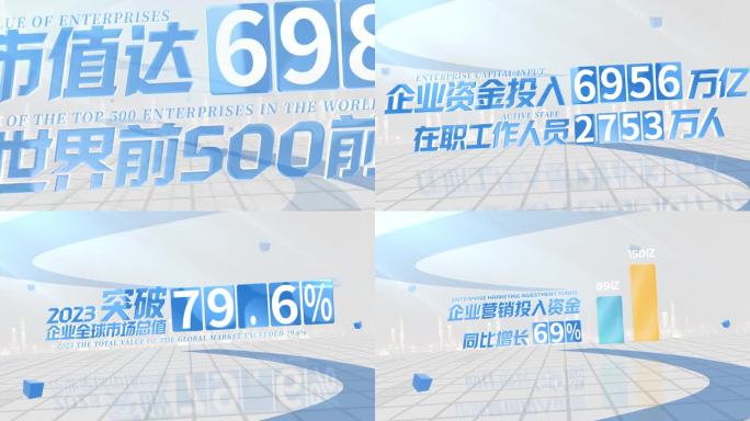 蓝色简洁企业文字数据展示（无插件）