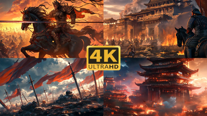 古代战场厮杀战争硝烟战乱燃烧城池古城墙