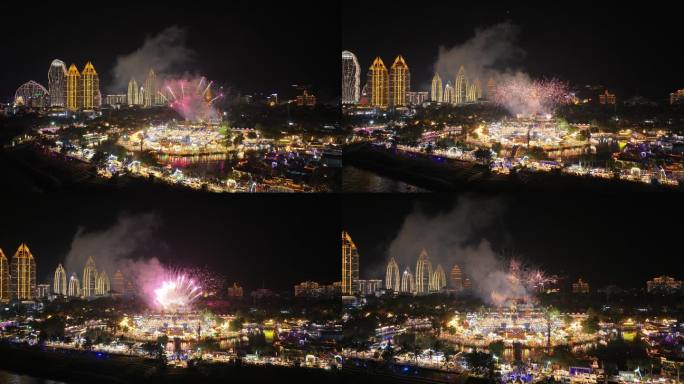 西双版纳星光夜市夜景航拍