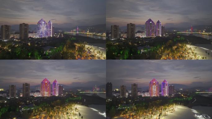 西双版纳星光夜市夜景航拍素材