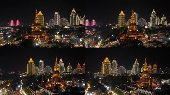 西双版纳星光夜市夜景航拍