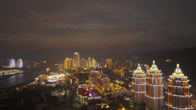 西双版纳星光夜市夜景航拍素材