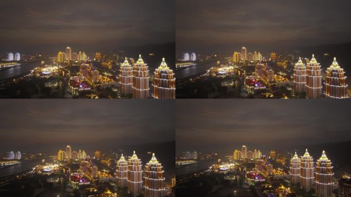 西双版纳星光夜市夜景航拍素材