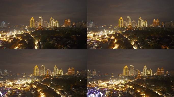 西双版纳星光夜市夜景航拍素材