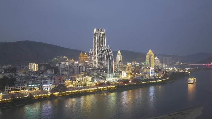 西双版纳星光夜市夜景航拍素材