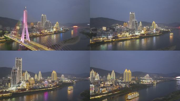 西双版纳星光夜市夜景航拍素材