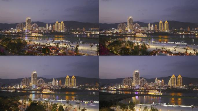 西双版纳星光夜市夜景航拍素材