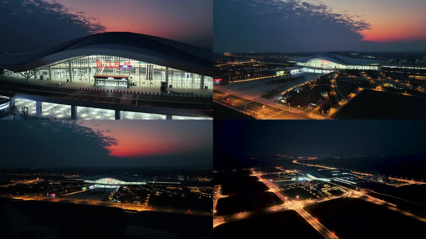 荆门西站荆门高铁站夜景航拍