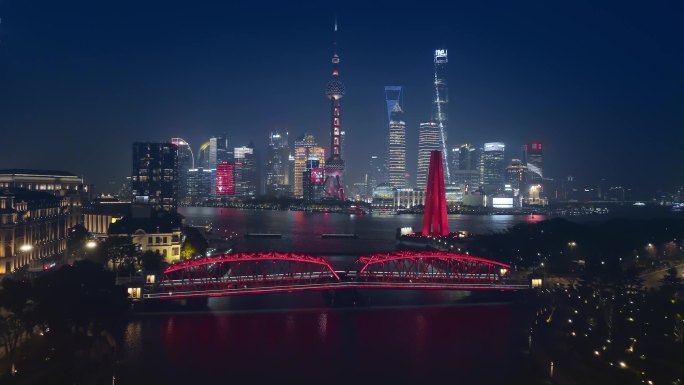 上海市外滩苏州河陆家嘴夜景航拍延时摄影
