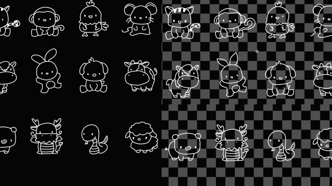 【12套】手绘生肖动物综艺线条动画