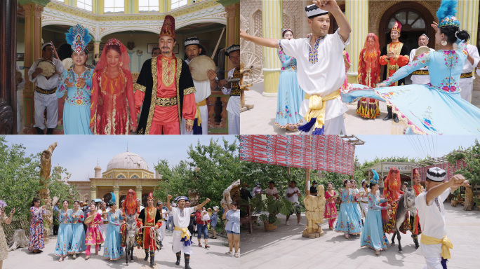 4K 新疆传统婚礼民俗载歌载舞过火盆表演