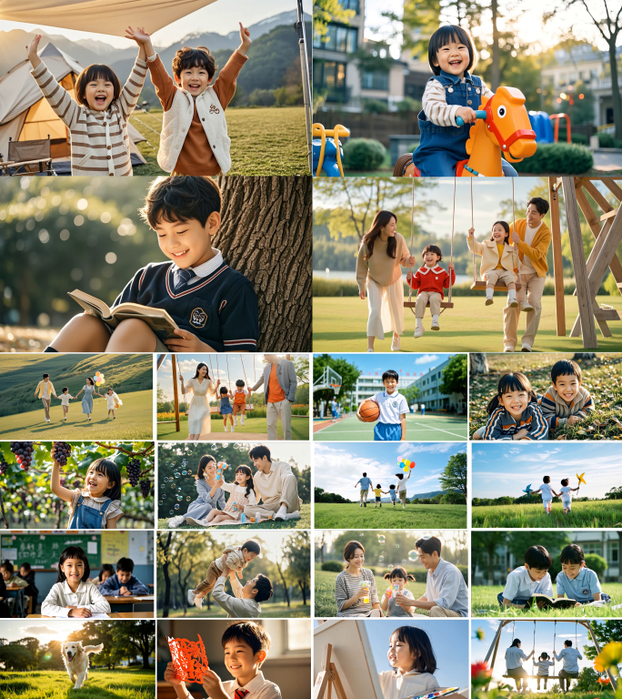 【4K】小孩草坪奔跑快乐教育童趣美好童年