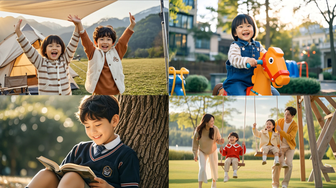 【4K】小孩草坪奔跑快乐教育童趣美好童年