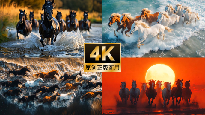 万马奔腾 团结奋进 马踏水花 策马奔腾