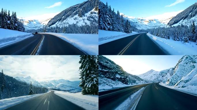 雪山公路穿梭 第一人称视角 慢动作