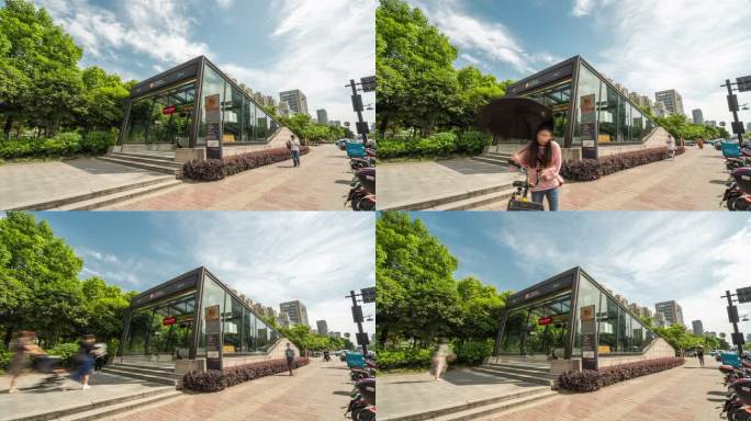 杭州江陵路地铁站进出口延时摄影