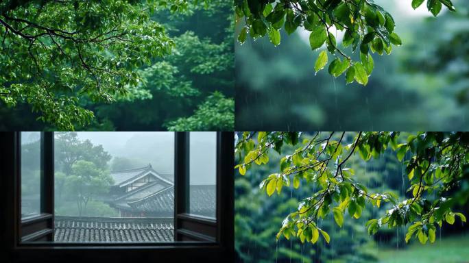 谷雨雨水惊蛰立春节气雨滴滴水中式意境屋檐