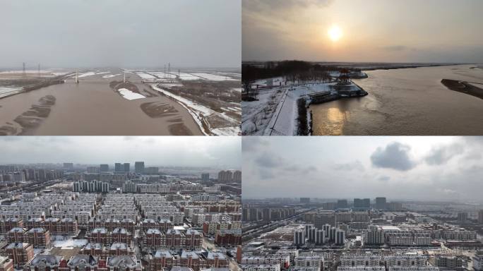 黄河入海口雪亭子工业城市下雪小区