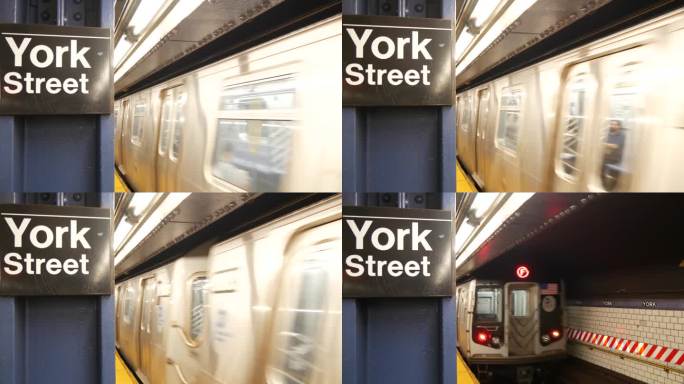 纽约地铁站，地下城市平台标志。地铁铁路乘客运输。