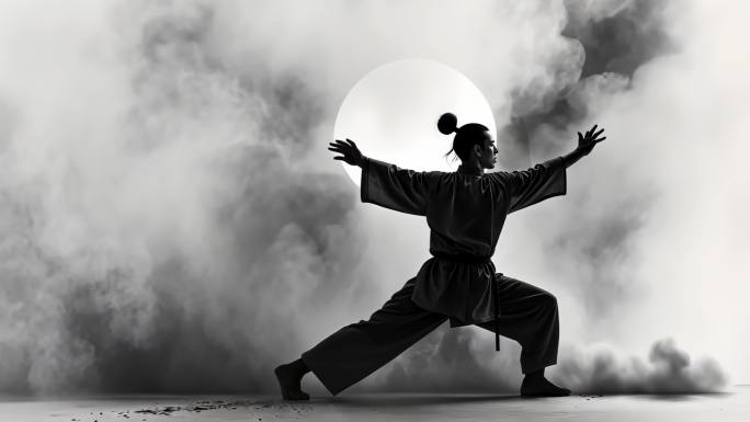 中国功夫太极拳武术水墨八卦