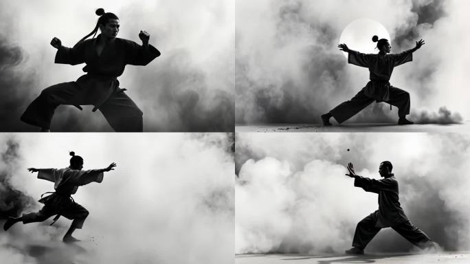 中国功夫太极拳武术水墨八卦
