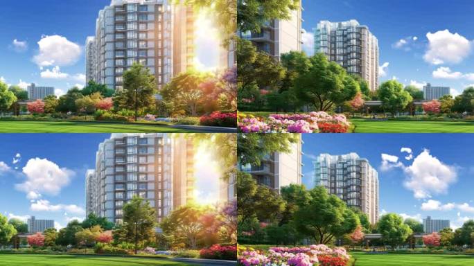 小区室外楼房白天楼房蓝天白云小品背景宽屏