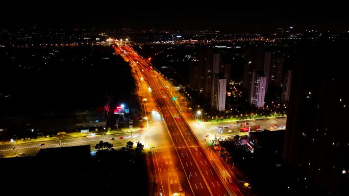 中环高架夜景，城市高架夜景航拍