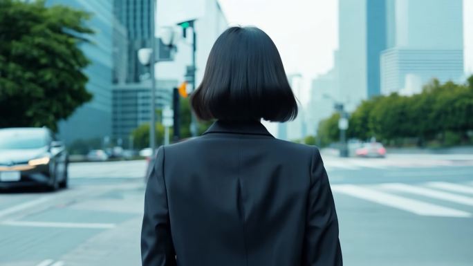 年轻女白领背影向前行走
