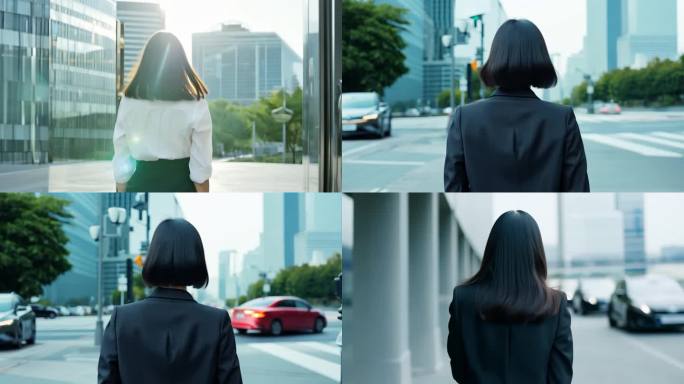 年轻女白领背影向前行走
