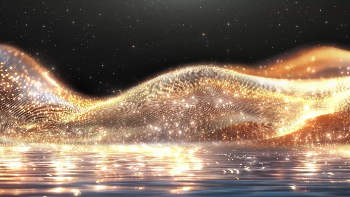 【6K】华丽金色粒子山流动粒子线条背景