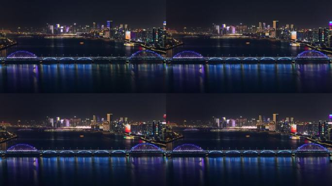 杭州钱塘江两岸建筑夜晚亮灯瞬间