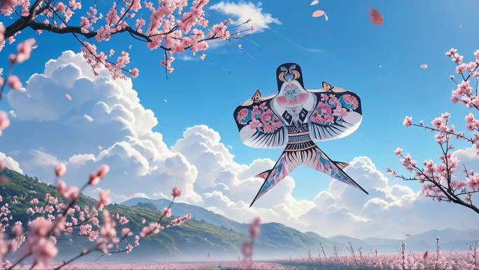 4k春天春季绿色风筝踏青唯美海报视频