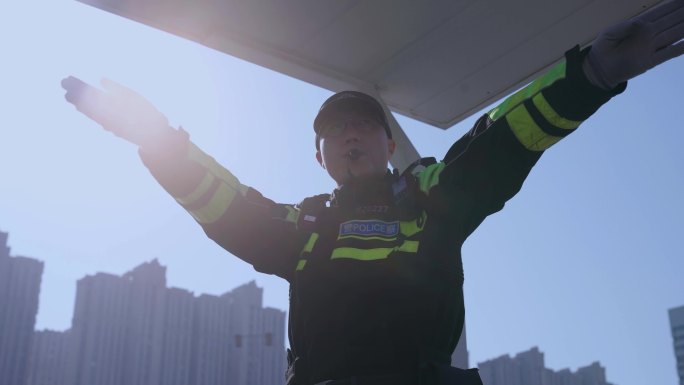 交警 执勤 疏导交通 110警察节 4K
