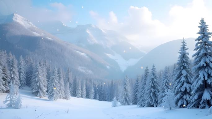 冬季山中雪景4k舞台粒子活动背景