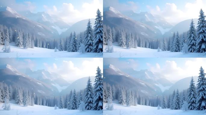 冬季山中雪景4k舞台粒子活动背景