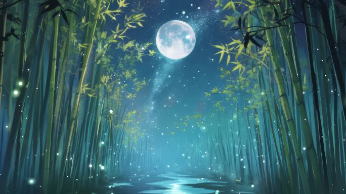 6K夜幕低垂时月影婆娑的竹林境