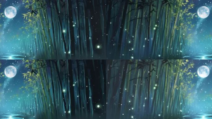 6K夜幕低垂时月影婆娑的竹林境