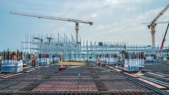 城市建设建筑工地工人施工延时
