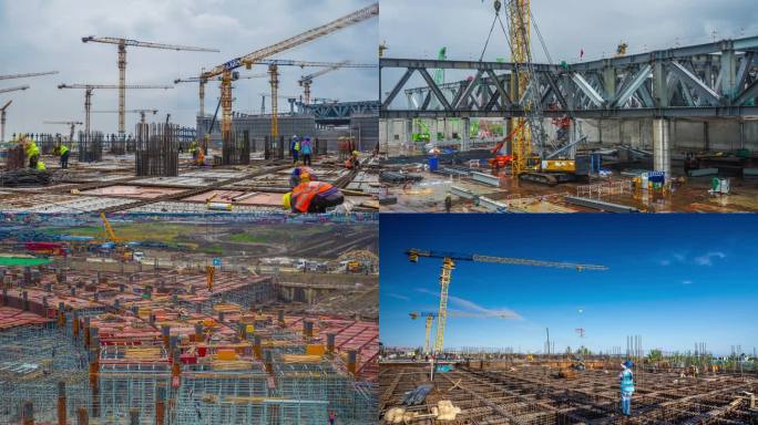 城市建设建筑工地工人施工延时