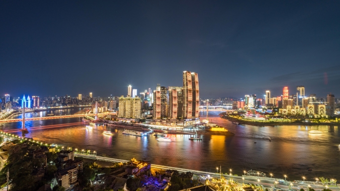 重庆夜景人流车流繁华地标延时
