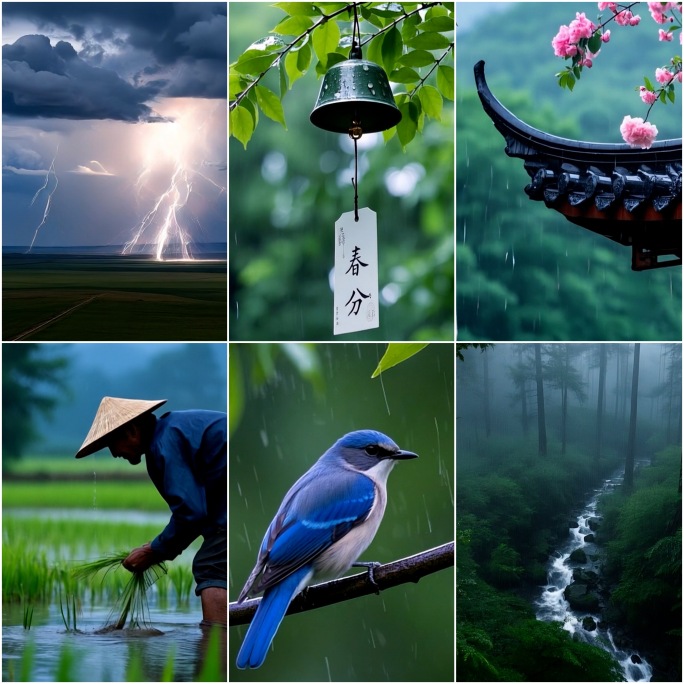 春雨雨水惊蛰清明谷雨二十四节气 竖版