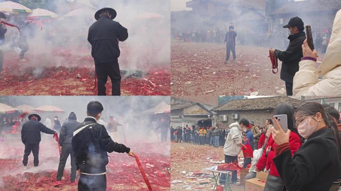 广西宾阳传统炮龙节游客民族年例放炮竹舞龙