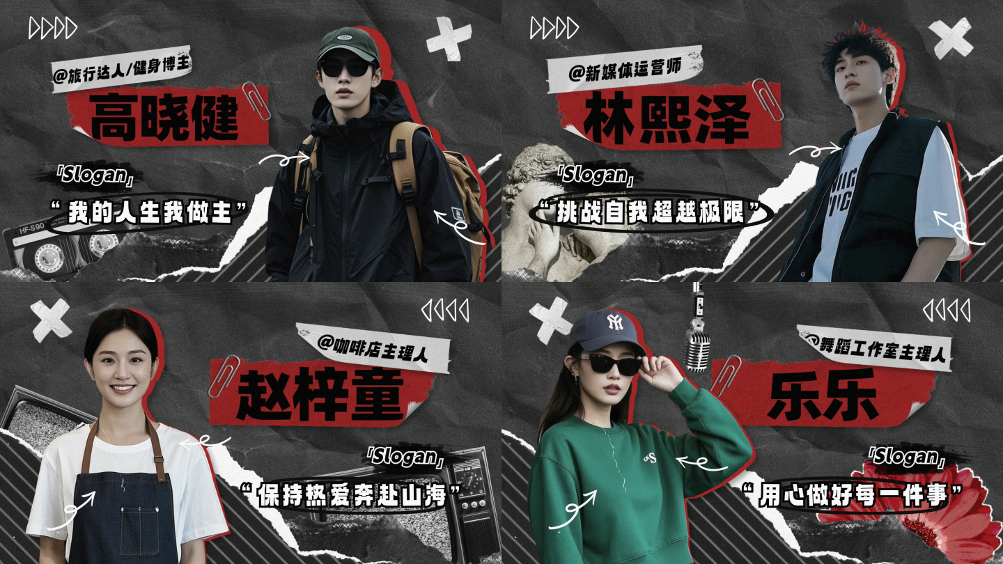 拼贴风潮流人物撕纸出场介绍