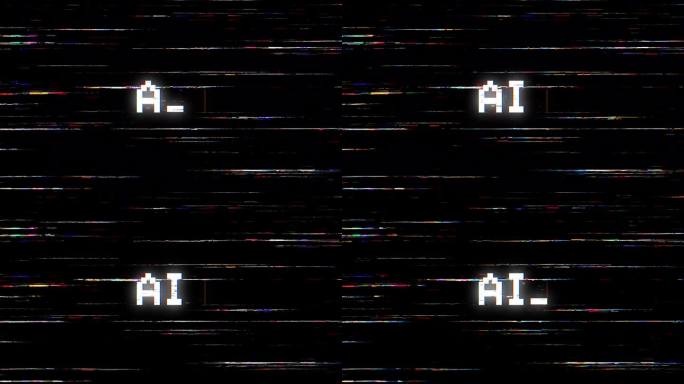 人工智能短语 4K 动态视频，AI 未来概念，故障电视信号的磨砂纹理背景。