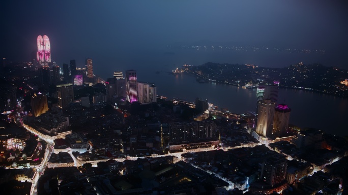 8K长焦-夜景厦门中山路双子塔中华城步行