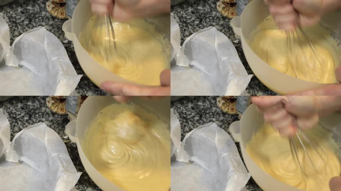准备蛋糕面团，使用打蛋器。