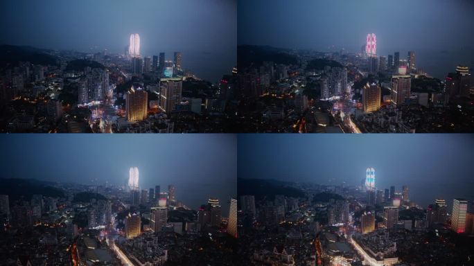 8K长焦-夜景厦门中山路双子塔中华城步行